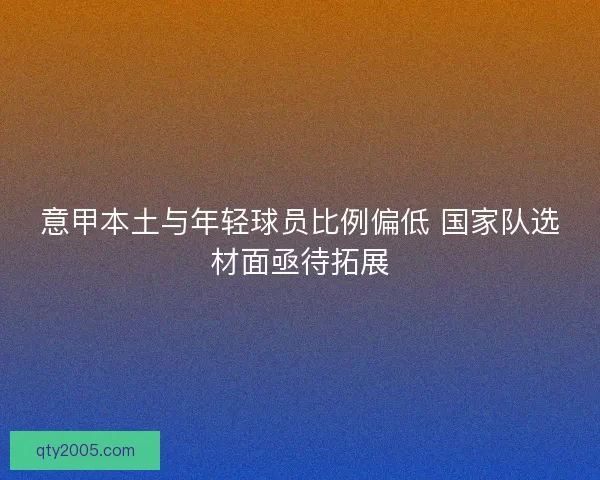 意甲本土与年轻球员比例偏低 国家队选材面亟待拓展